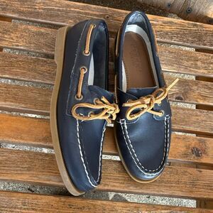 Sperry Angelfish 2-Eye Boat Shoes in Navy Leather size 6.5 Deck Driving Preppy